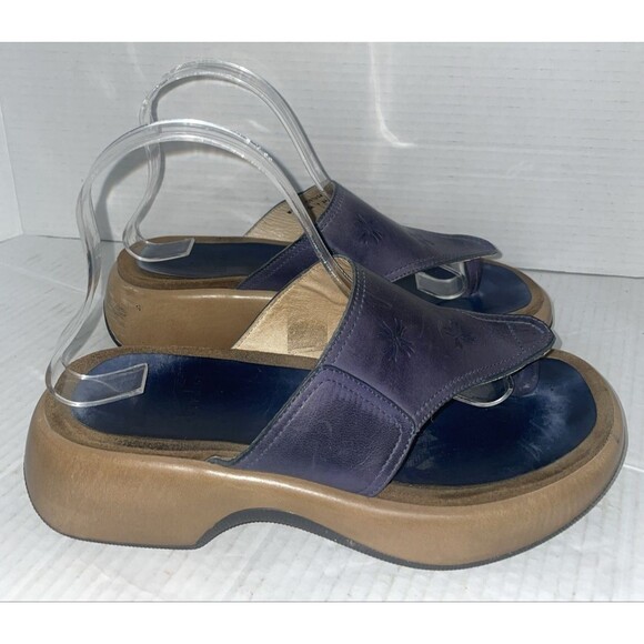 Dansko Sandals Womens US 8  Slide Blue Leather Slip On Wedge Flip Flop EU 38 - Picture 1 of 16